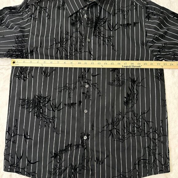 NWT Eighty Eight Men's Black Striped Button-Up Shirt with Design, Size Medium - Picture 12 of 15